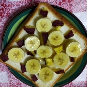 バナナとさつまいもとアーモンドの蜂蜜トースト